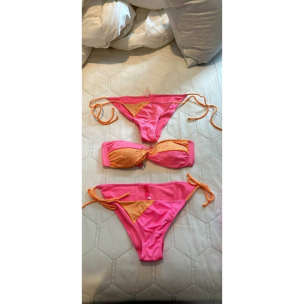 Women’s Pink & Orange Tie-Side Bikini Set